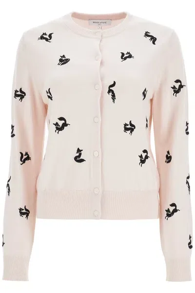 Maison Kitsuné Fancy Fox Cardigan In Fresh Cotton (pink)