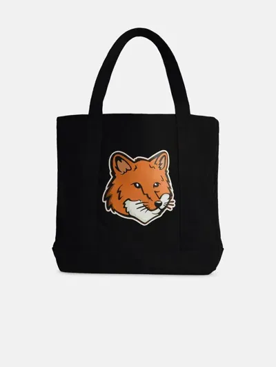 Maison Kitsuné 'fox Head' Black Cotton Shopping Bag