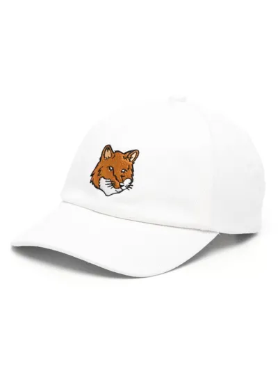 Maison Kitsuné Fox Head Cotton Baseball Cap In White