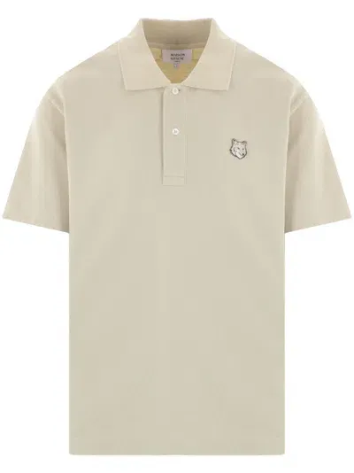 Maison Kitsuné Fox Head Cotton Polo Shirt In Neutral