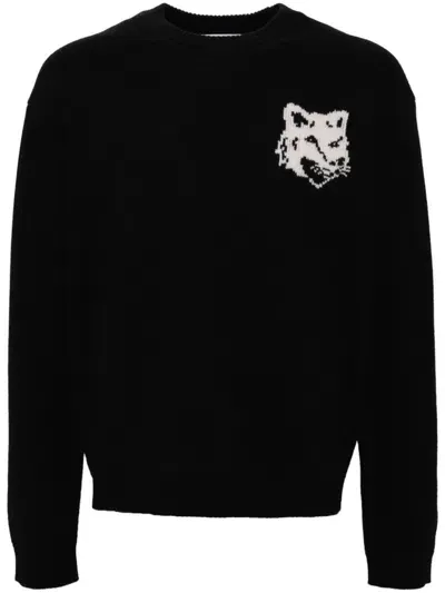 Maison Kitsuné Fox Head Intarsia Jumper In Black