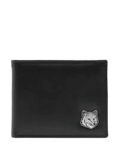 Maison Kitsuné Maison Kitsune' Fox Head Leather Bifold Wallet In Black