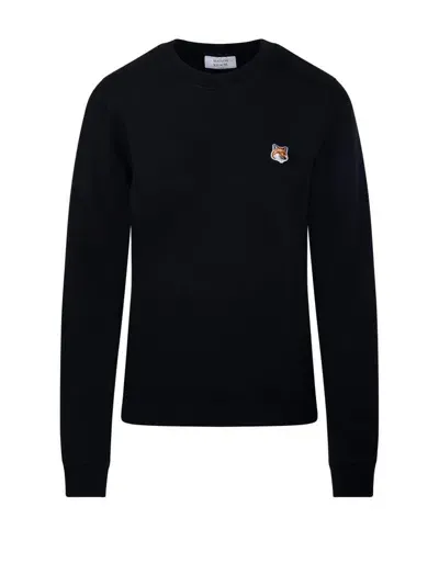 Maison Kitsuné Fox Head Patch Crewneck Sweatshirt In Black