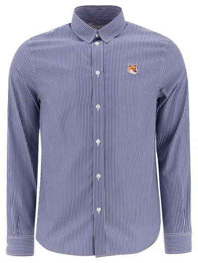 Maison Kitsuné Fox Head Shirts In Navy Stripes