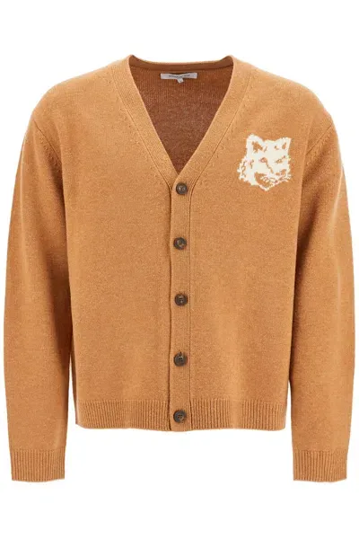 Maison Kitsuné "fox Head Wool Cardigan With In Neutrals