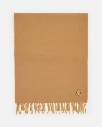 Maison Kitsuné Fringed Scarf With Fox In Neutrals