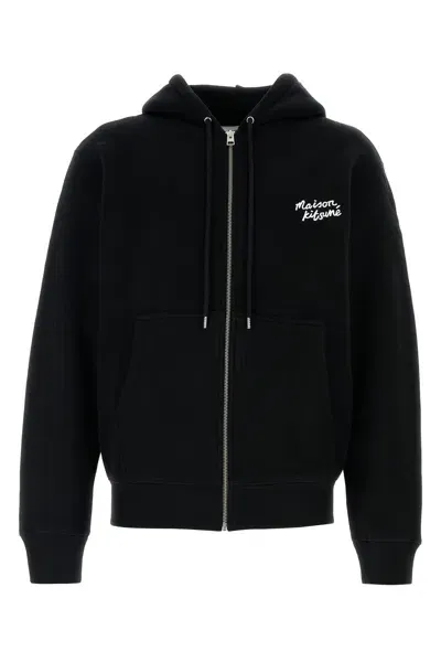 Maison Kitsuné Maison Kitsune Handwriting Comfort Zipped Hoodie In Blackwhite