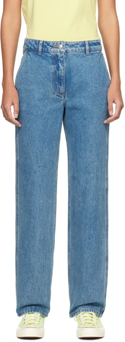 Maison Kitsuné Indigo Straight Jeans In P413 Stone Indigo