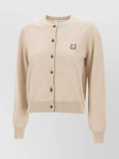 Maison Kitsuné Fox Head Cardigan In Beige