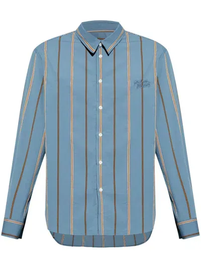 Maison Kitsuné Logo-embroidered Striped Shirt In Blue