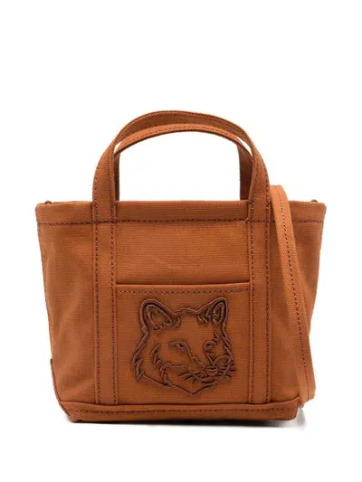 Maison Kitsuné Mini Fox Head Tote Bag In P256 Fawn Brown