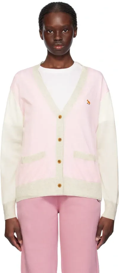 Maison Kitsuné Multicolor Baby Fox Cardigan In P603 Pale Pink