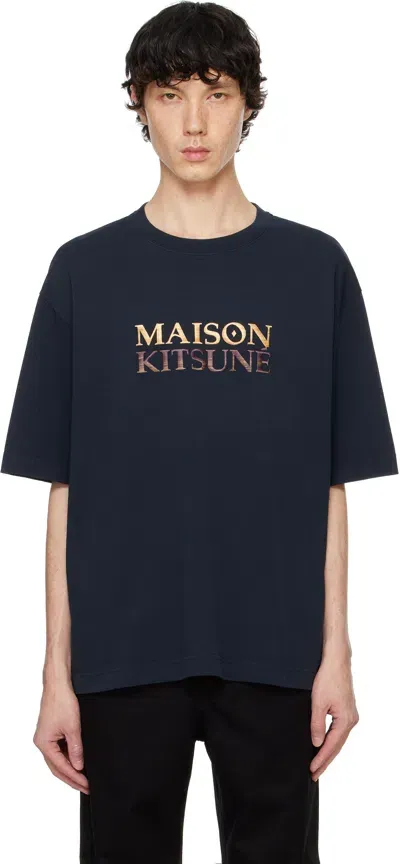 Maison Kitsuné Navy Gradient '' Oversize T-shirt In P480 Navy