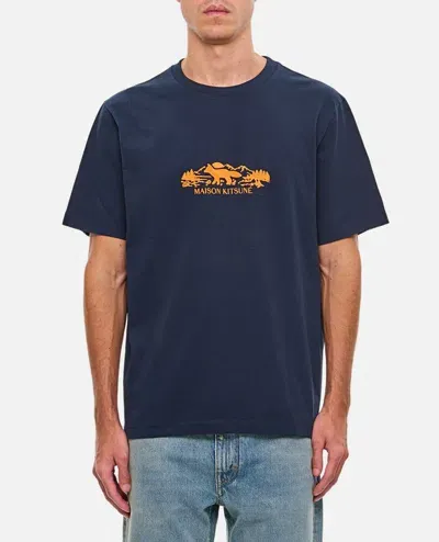 Maison Kitsuné Outdoor Profile Fox Comfort Tee-shirt In Blue