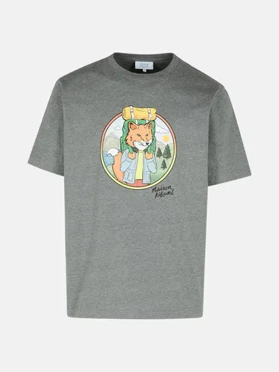 Maison Kitsuné 'rambling Fox' Grey Cotton T-shirt