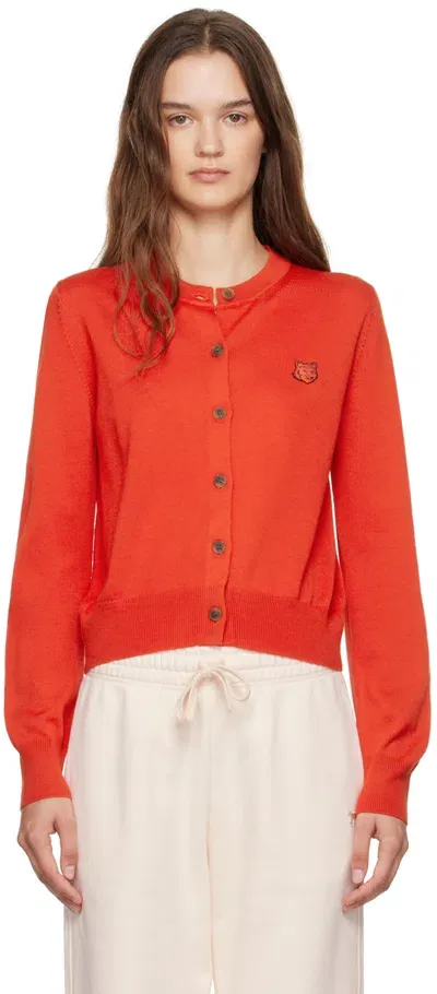 Maison Kitsuné Red Bold Fox Head Patch Cardigan In Orange