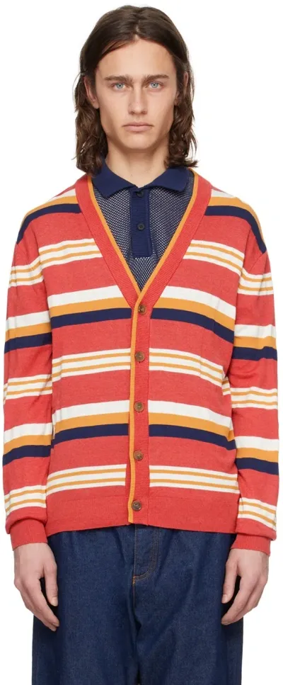 Maison Kitsuné Red Striped Cardigan In Rot