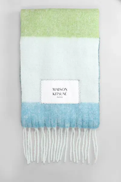 Maison Kitsuné Scarve In Cyan Wool In Green