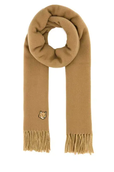 Maison Kitsuné Bold Fox Head Double Face Scarf-tu Nd Maison Kitsune Male In Beige