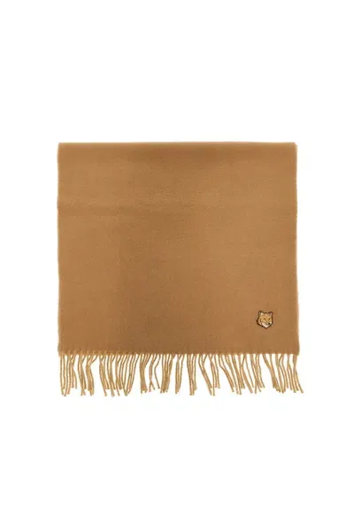 Maison Kitsuné Sciarpa Double Face Bold Fox Head In Beige