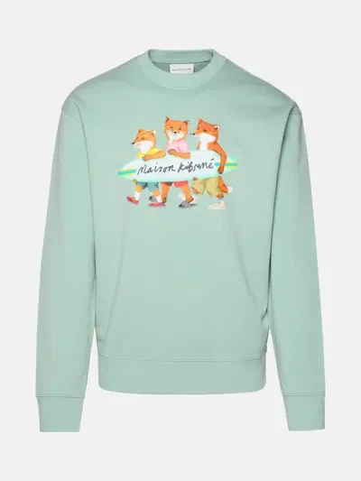 Maison Kitsuné Surfing Foxes' Pastel Turquoise Cotton Sweatshirt In Light Blue