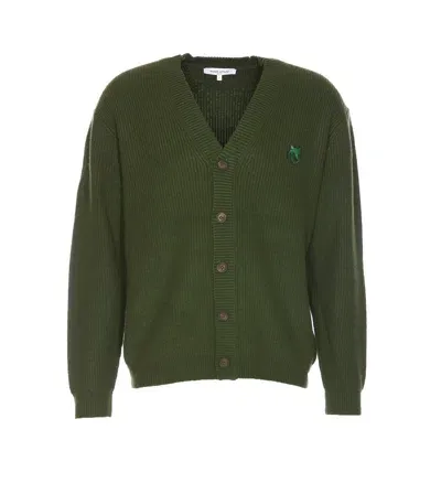 Maison Kitsuné Bold Fox Head Patch Comfort Ribbed Cardigan In Green