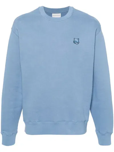 Maison Kitsuné Logo-patch Cotton Sweatshirt In Blue