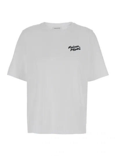 Maison Kitsuné White T-shirt With Logo Handwriting Print In Cotton