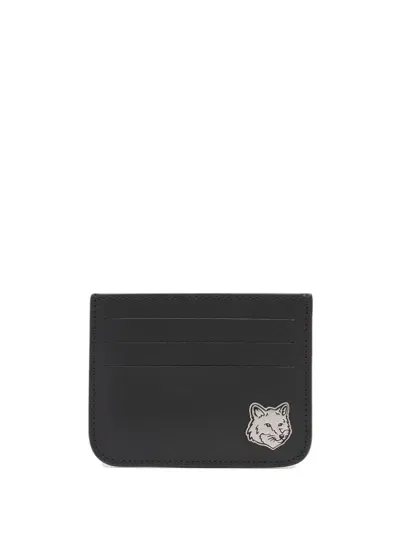 Maison Kitsuné Fox Head Leather Card Case In Black