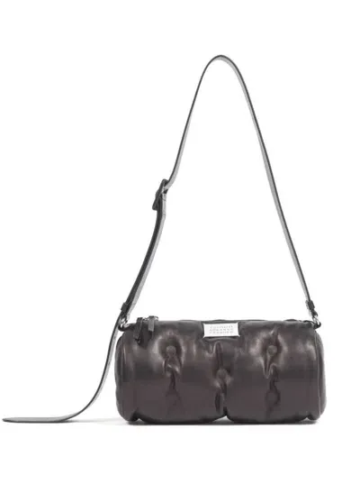 Maison Margiela Glam Slam Black Crossbody Bag With Logo Patch In Padded Leather Woman In Grey