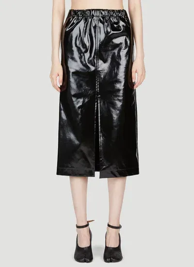 Maison Margiela High Shine Midi Skirt In Black