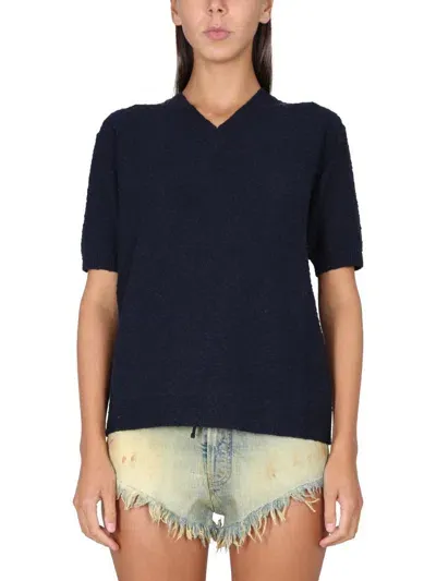 Maison Margiela Knitted T-shirt In Blue