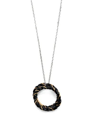 Maison Margiela Laces Circular-pendant Necklace In Black