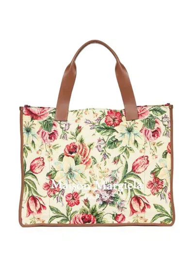 Maison Margiela Large Floral-print Tote Bag In Neutrals