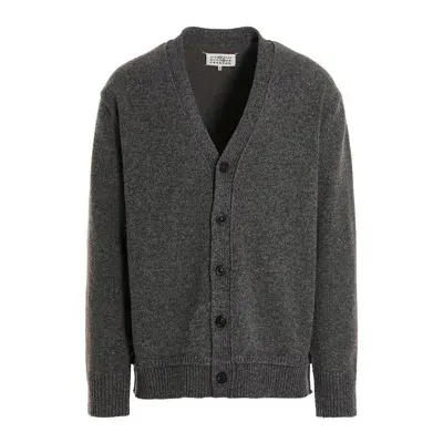 Maison Margiela Logo Cardigan In Gray