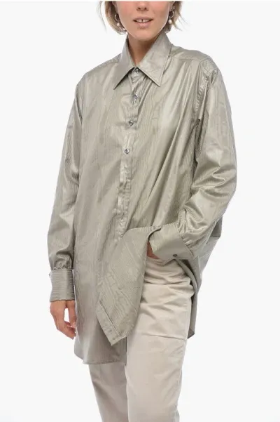 Maison Margiela Mm1 Jacquard Satin Shirt With Spread Collar In Gray