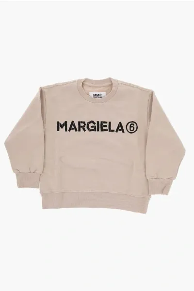 Maison Margiela Kids' Mm6 Cotton Crew-neck Sweatshirt With Contrast Print In Brown