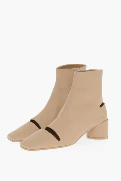 Maison Margiela Mm6 Leather Ankle Boots With Cut-out Details 6cm In Beige