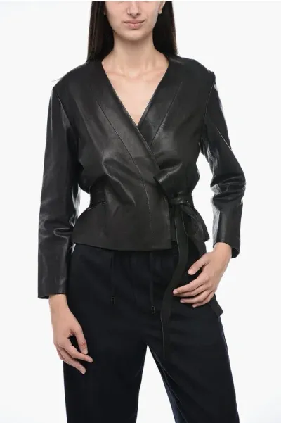 Maison Margiela Mm6 Leather Wrap Top With 3/4 Sleeves