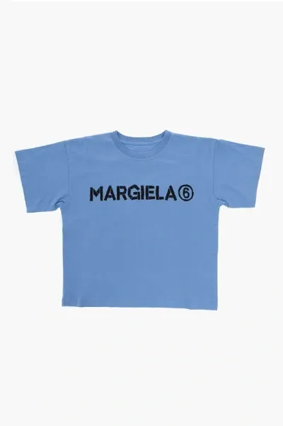 Maison Margiela Mm6 Oversized Crew-neck T-shirt With Contrast Logo In Blue