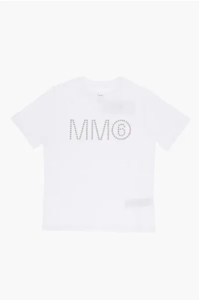 Maison Margiela Mm6 Solid Color Crew-neck T-shirt With Studs In White