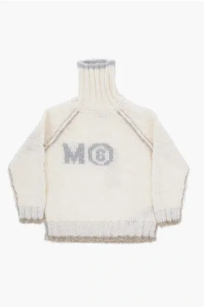 Maison Margiela Kids' Mm6 Turtleneck Sweater With Lurex Details In White