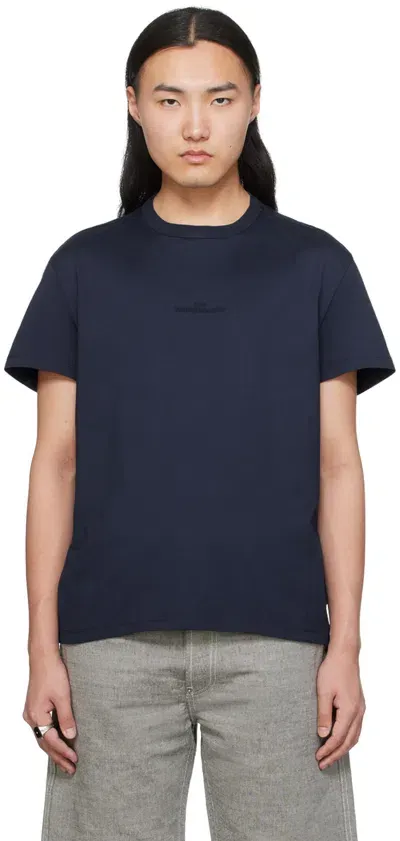 Maison Margiela Navy Crewneck T-shirt In 505 Blue/ Tonal Embr