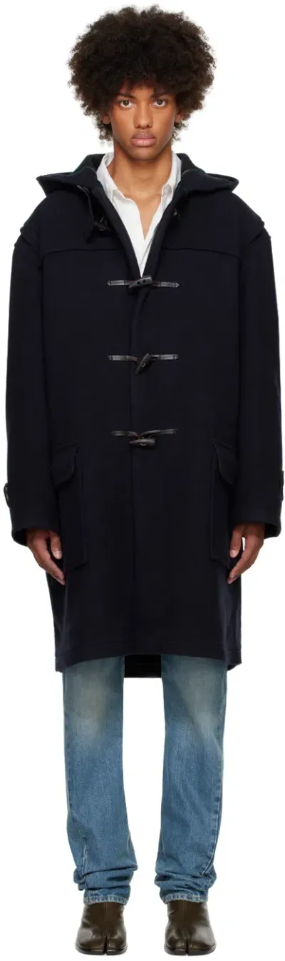 Maison Margiela Hooded Wool Coat In Blue