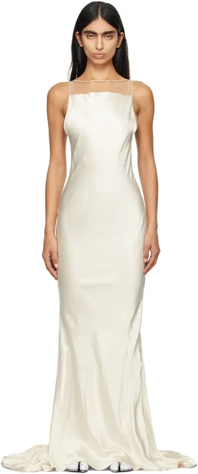 Maison Margiela Off-white Hammered Satin Maxi Dress In 102 Ivory