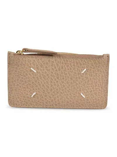 Maison Margiela Top Zip Card Holder In Beige