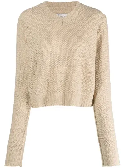 Maison Margiela V-neck Knitted Jumper In Neutrals