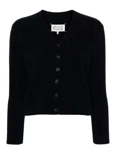 Maison Margiela Wool V-necked Cardigan In Negro