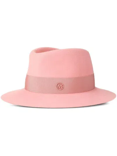 Maison Michel Andre Logo Plaque-detail Wool Fedora In Pink