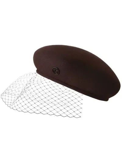 Maison Michel New Bonnie Veil Beret In Brown